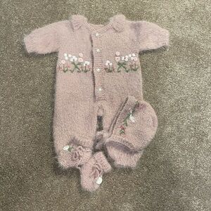 Floral Knit Kids One Piece Set - Pink